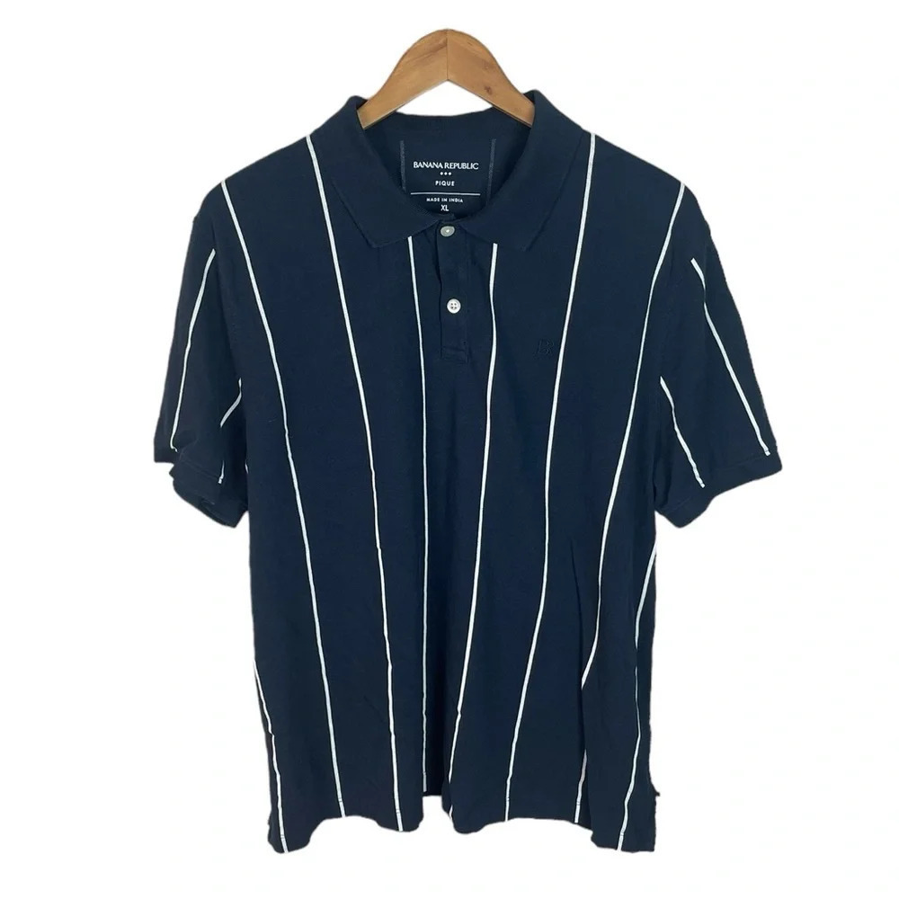 PO758 Men’s Banana Republic Vertical Striped Preppy Pique Polo Shirt XL